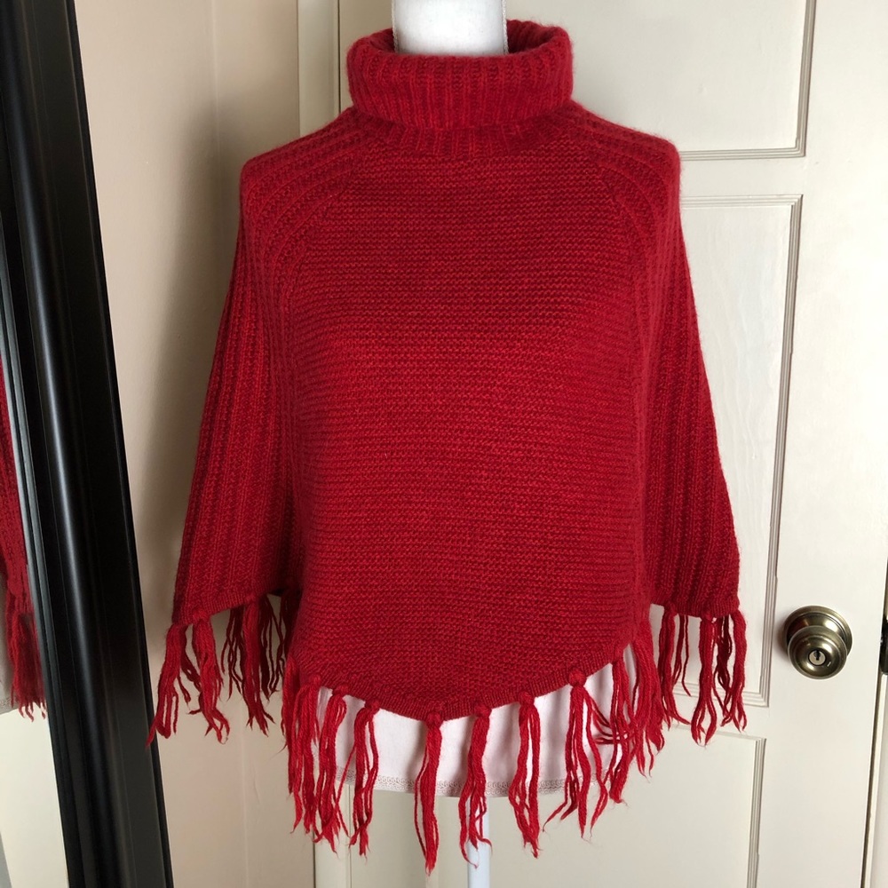 Aqua red short red poncho